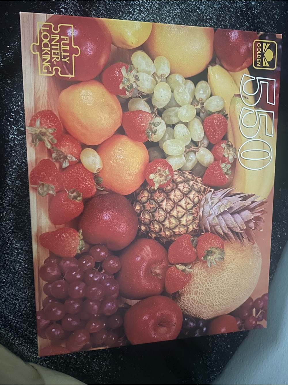 550-Piece Fruit Harvest Golden Jigsaw Puzzle - Red and Yellow Fruit Illustration